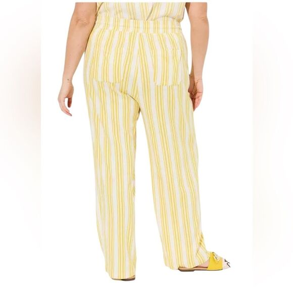 Torrid Linen Pants Pull On Wide Leg Stretch High Rise Women Size 2X Yellow White - Picture 2 of 13